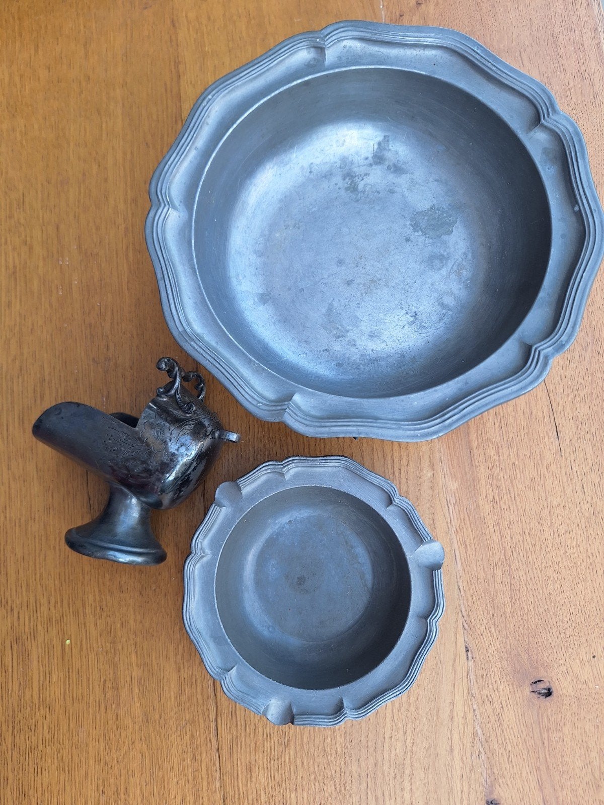 Vintage tinnen schaal en asbak set, Ophalen of Verzenden