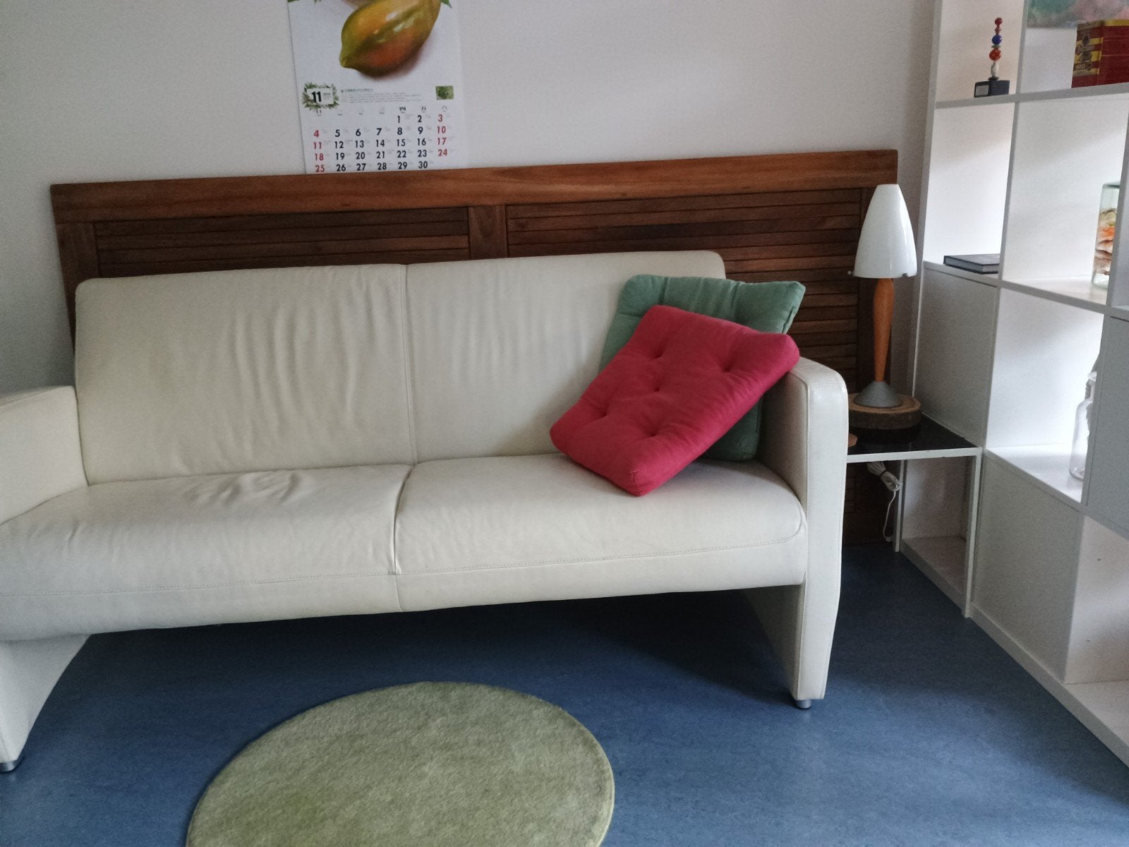 Montel 2,5-3 zitsbank - Crèmekleurig leer, Ophalen, Gebruikt, 150 tot 200 cm, Driepersoons