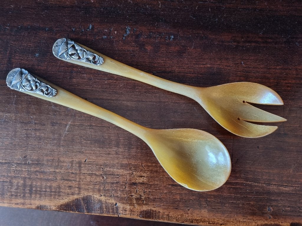 Hoornen - Benen Sla Couvert met Djokja Zilver - Anno 1950 -, Ophalen of Verzenden, Zilver