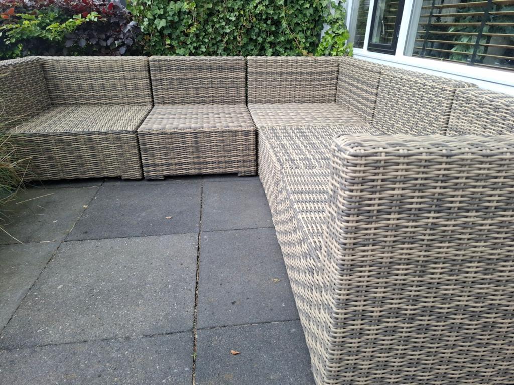 hoekbank 250x250cm met all weather kussens. Kan bezorgd., 5 zitplaatsen, Ophalen of Verzenden, Zo goed als nieuw, Loungeset