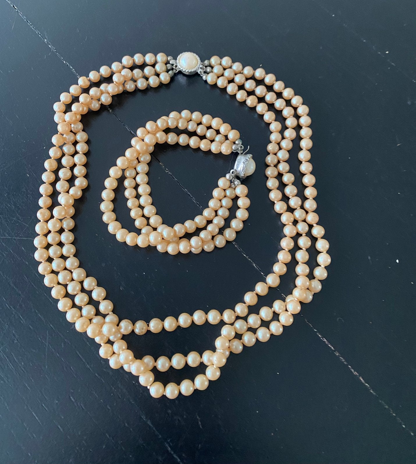 Vintage jaren ‘50 faux parel set, Sieraden, Tassen en Uiterlijk, Ophalen of Verzenden, Zo goed als nieuw, Overige materialen