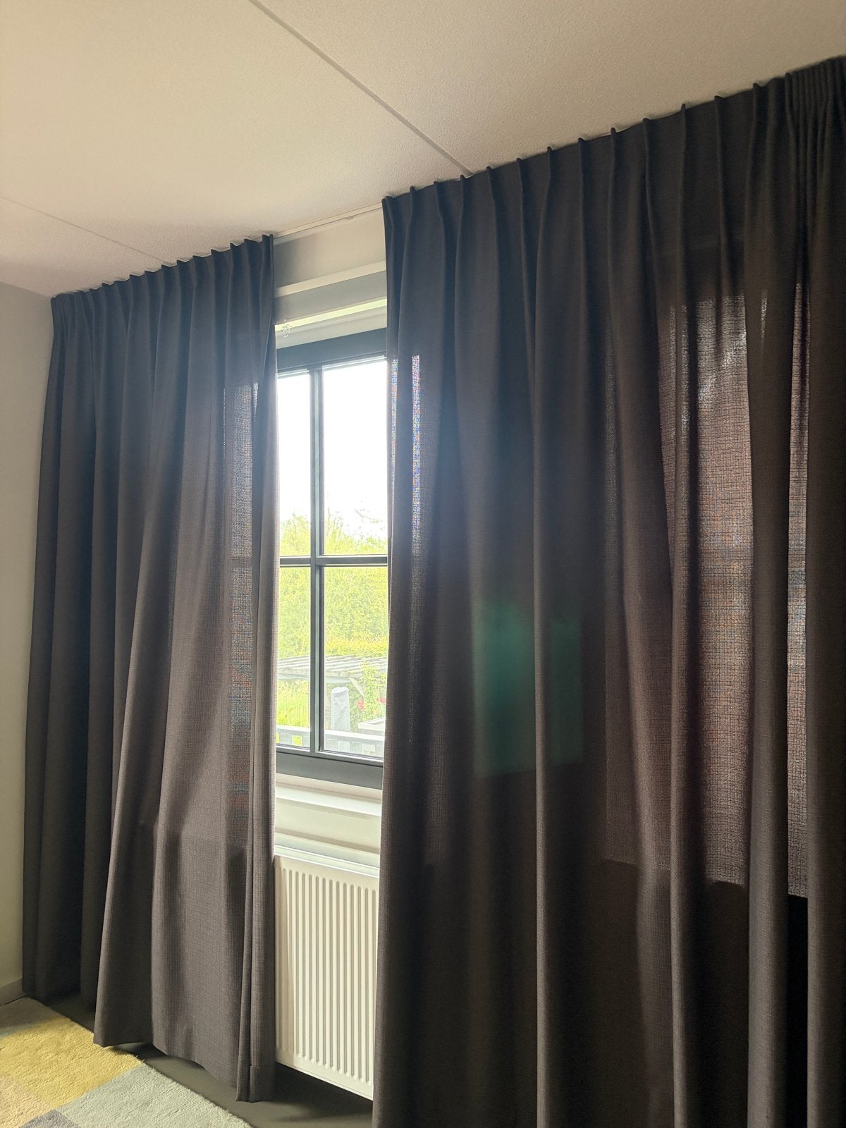 Bruine overgordijnen met plooi - ca. 410x260cm, Ophalen, Gebruikt, Bruin, Gordijn