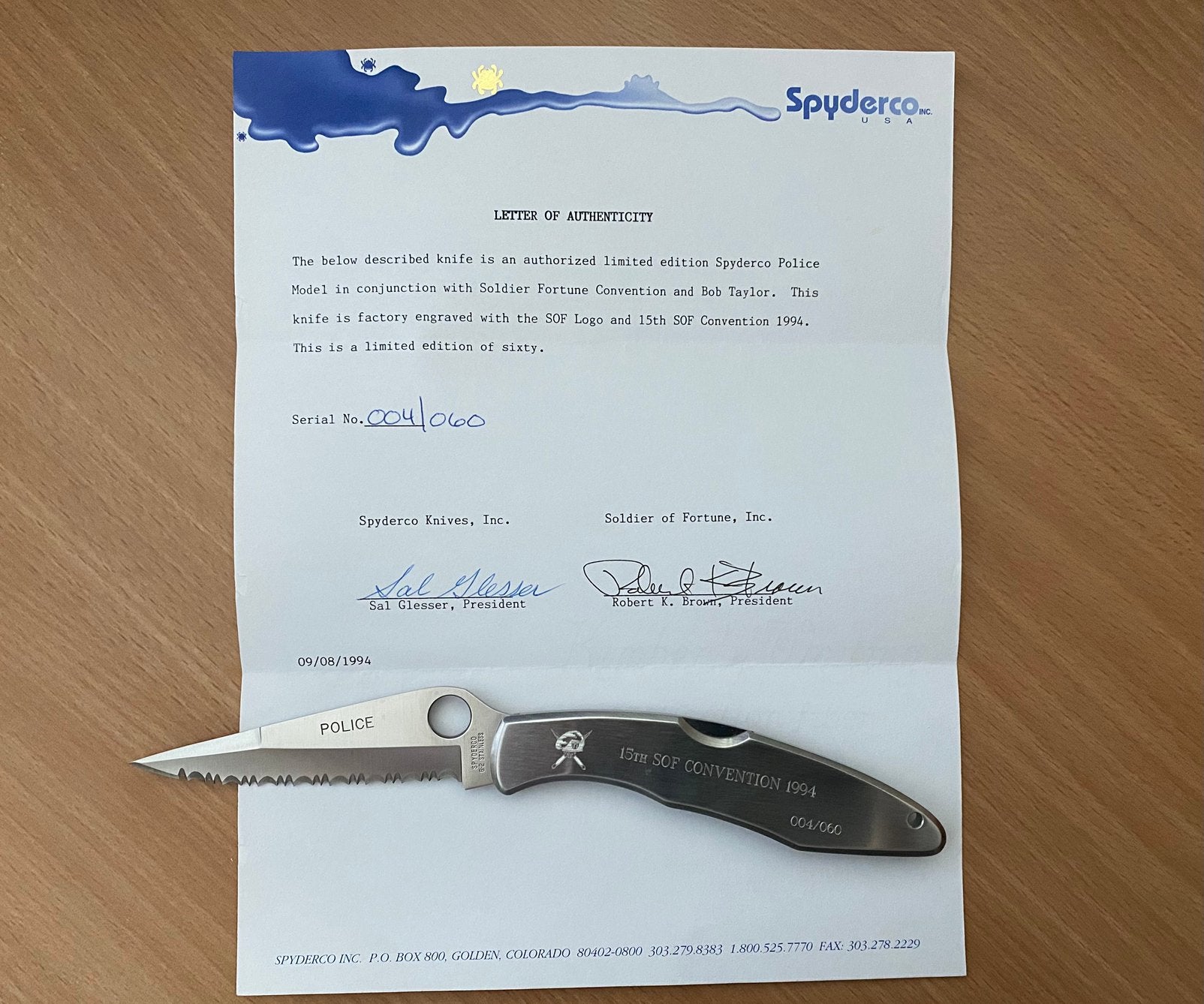 Zakmes Spyderco Police SOF met certificaat BIJZONDER, Ophalen of Verzenden, Amerika, Mes of Dolk