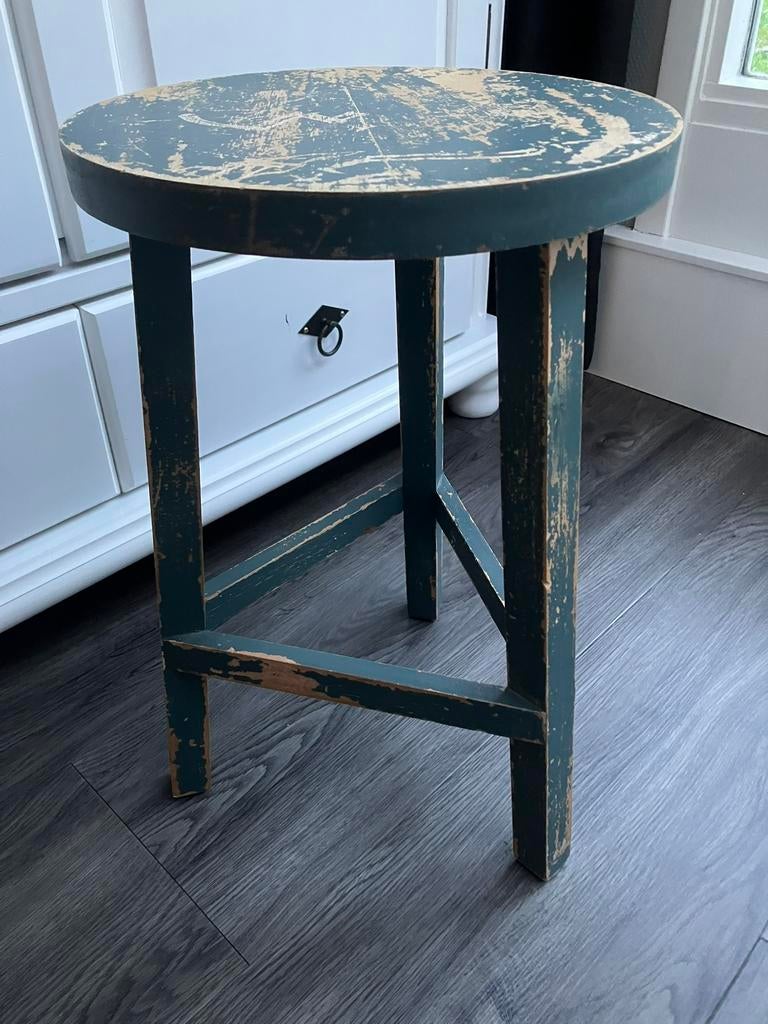 Hout houten kruk krukje rond bijzettafel tafel tafeltje, Huis en Inrichting, Krukjes, Ophalen of Verzenden, Zo goed als nieuw