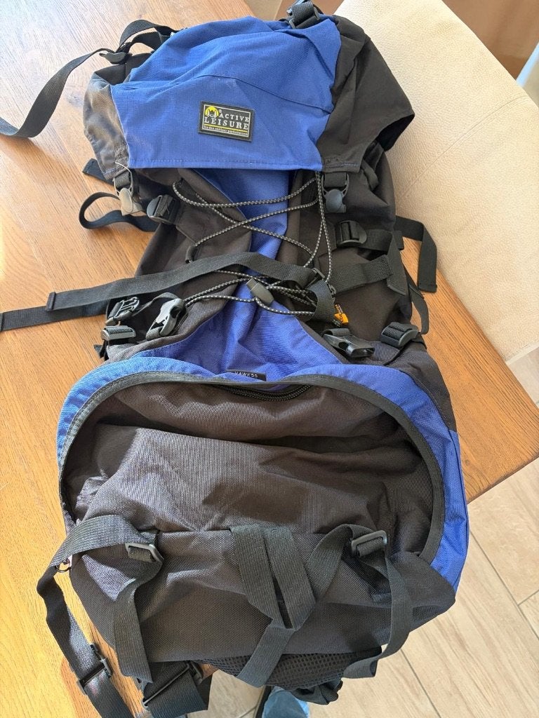 Active Leisure Hawk 55 backpack 55L + originele flightbag, Ophalen, Zo goed als nieuw, Blauw, 30 cm of meer