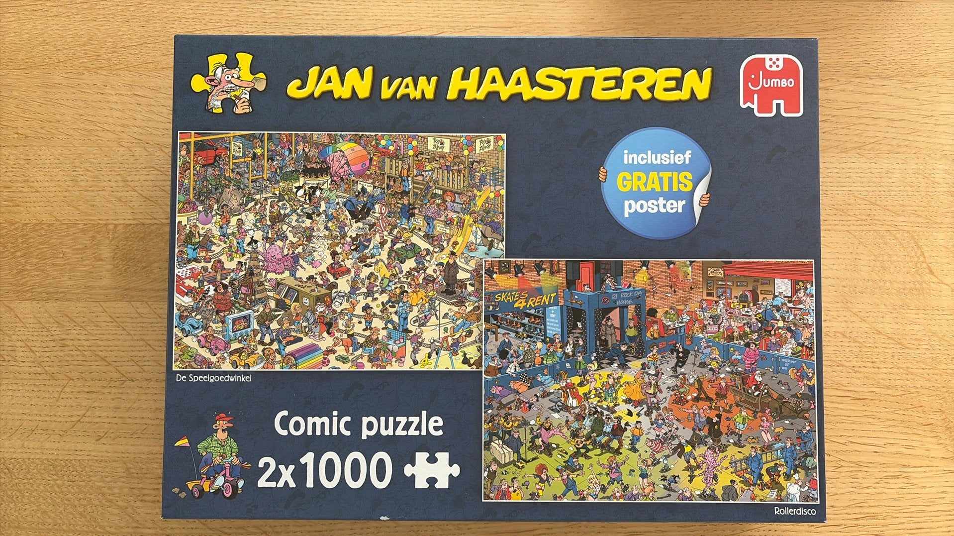 Jan van Haasteren - De Speelgoedwinkel/Rollerdisco (2x1,000), Ophalen of Verzenden, 500 t/m 1500 stukjes, Zo goed als nieuw, Legpuzzel