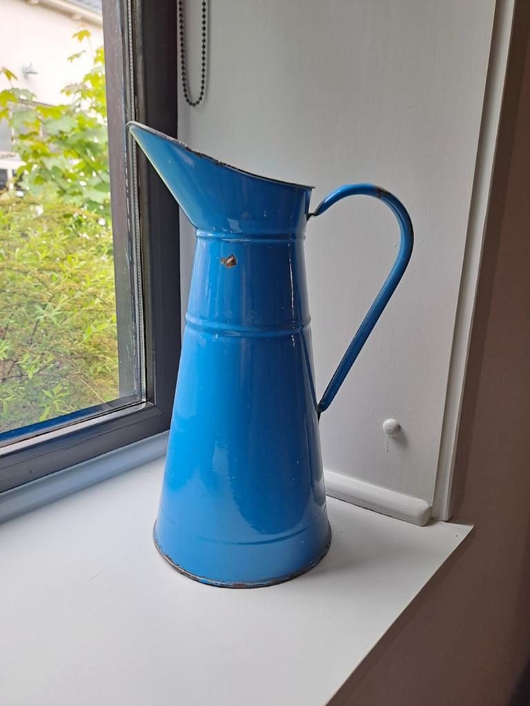 Vintage emaille kan - helderblauw, Ophalen of Verzenden