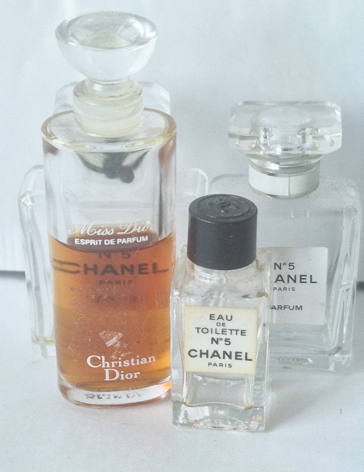 Vintage parfumflesjes: Miss Dior & Chanel No. 5, Ophalen of Verzenden, Gebruikt