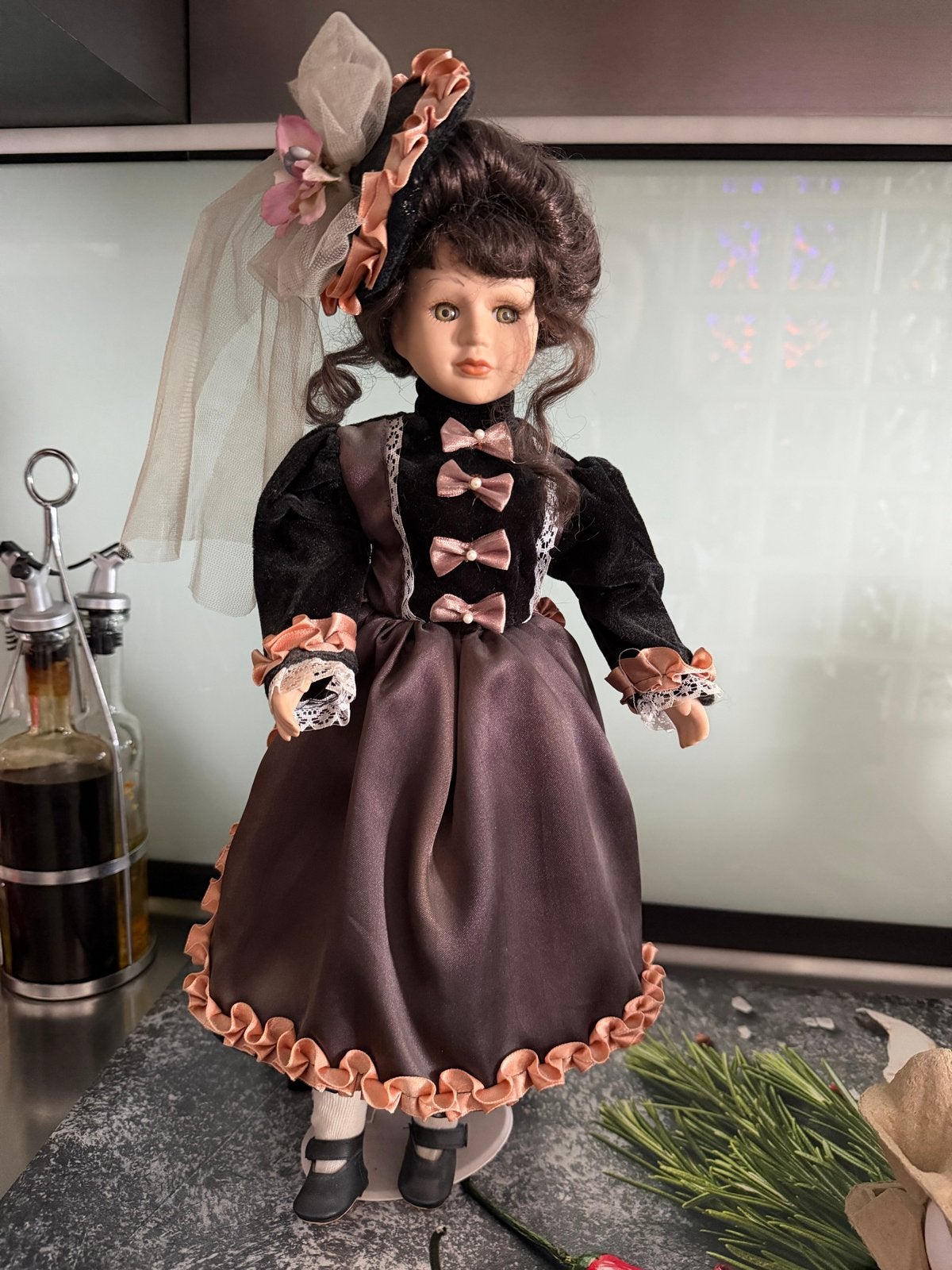 Vintage Porseleinen Pop in Elegante Jurk, Ophalen of Verzenden, Gebruikt, Pop