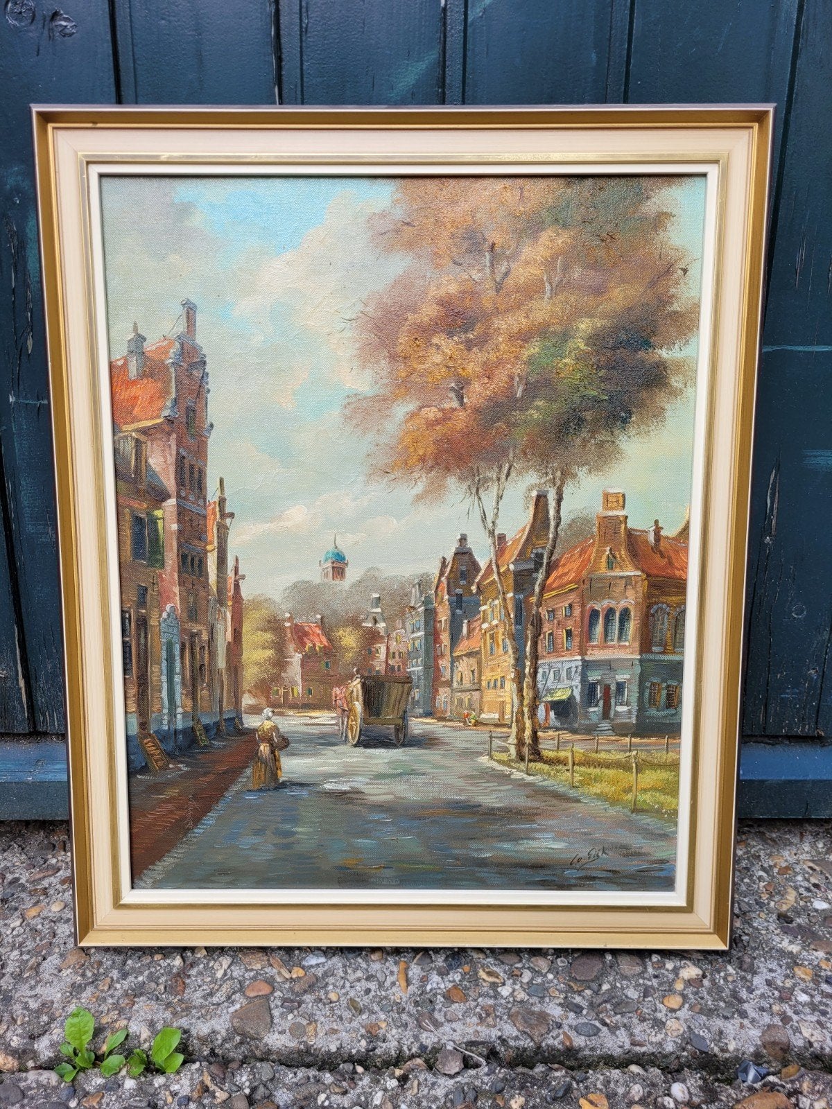 Schilderij Cor van Eijk - Hollands Stadsgezicht, Ophalen of Verzenden