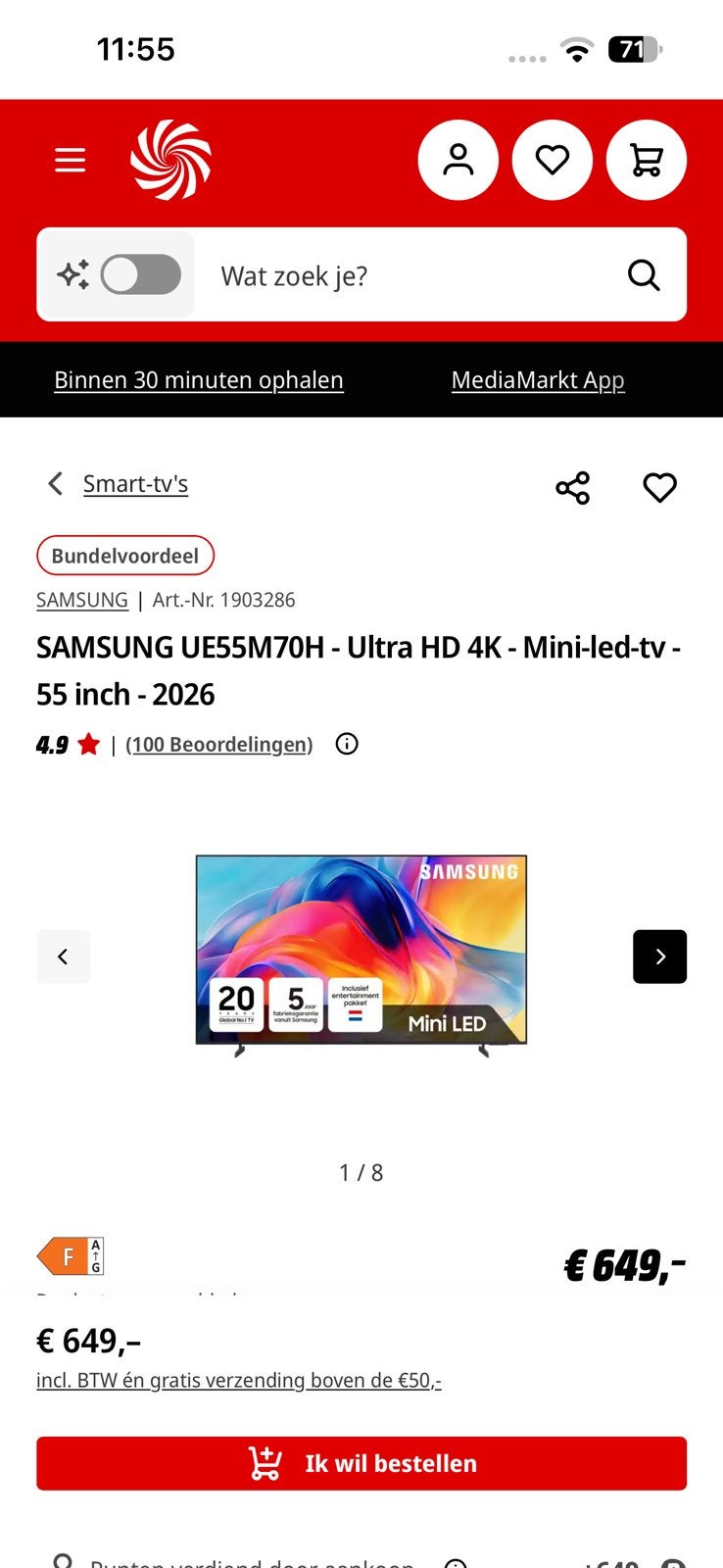 SAMSUN-Ultra HD 4K - Mini-led-tv - 55 inch - 2026