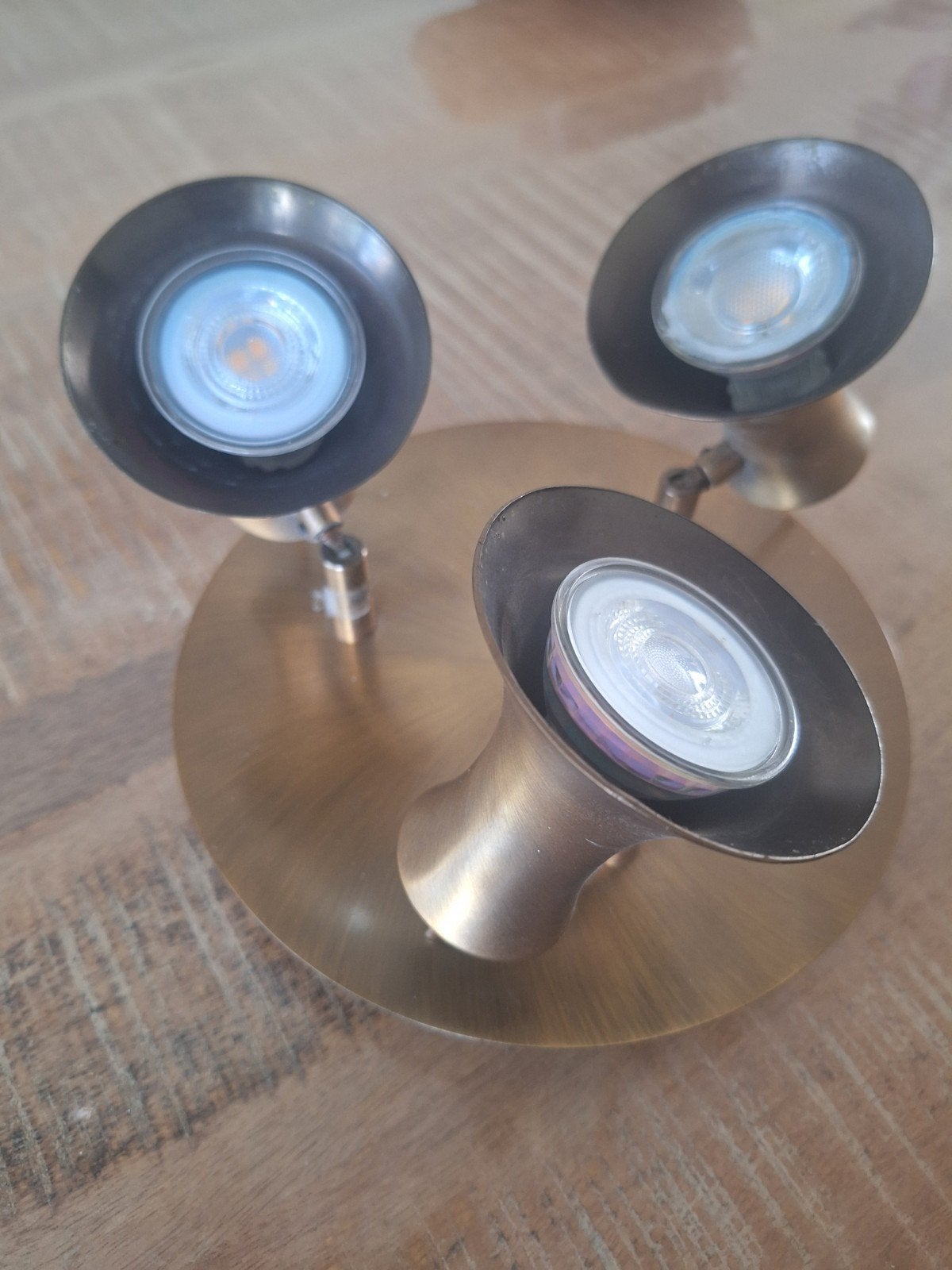Vintage Plafondspot met 3 LED Spots - Bronskleurig, Ophalen of Verzenden, Gebruikt, Plafondspot of Wandspot
