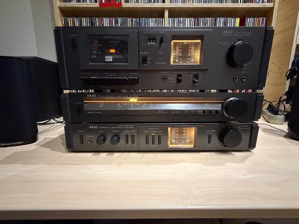 ✅ Akai Stereo Set 80-jaren Versterker, Tuner & Cassettedeck, Ophalen of Verzenden, Cd-speler, Sony
