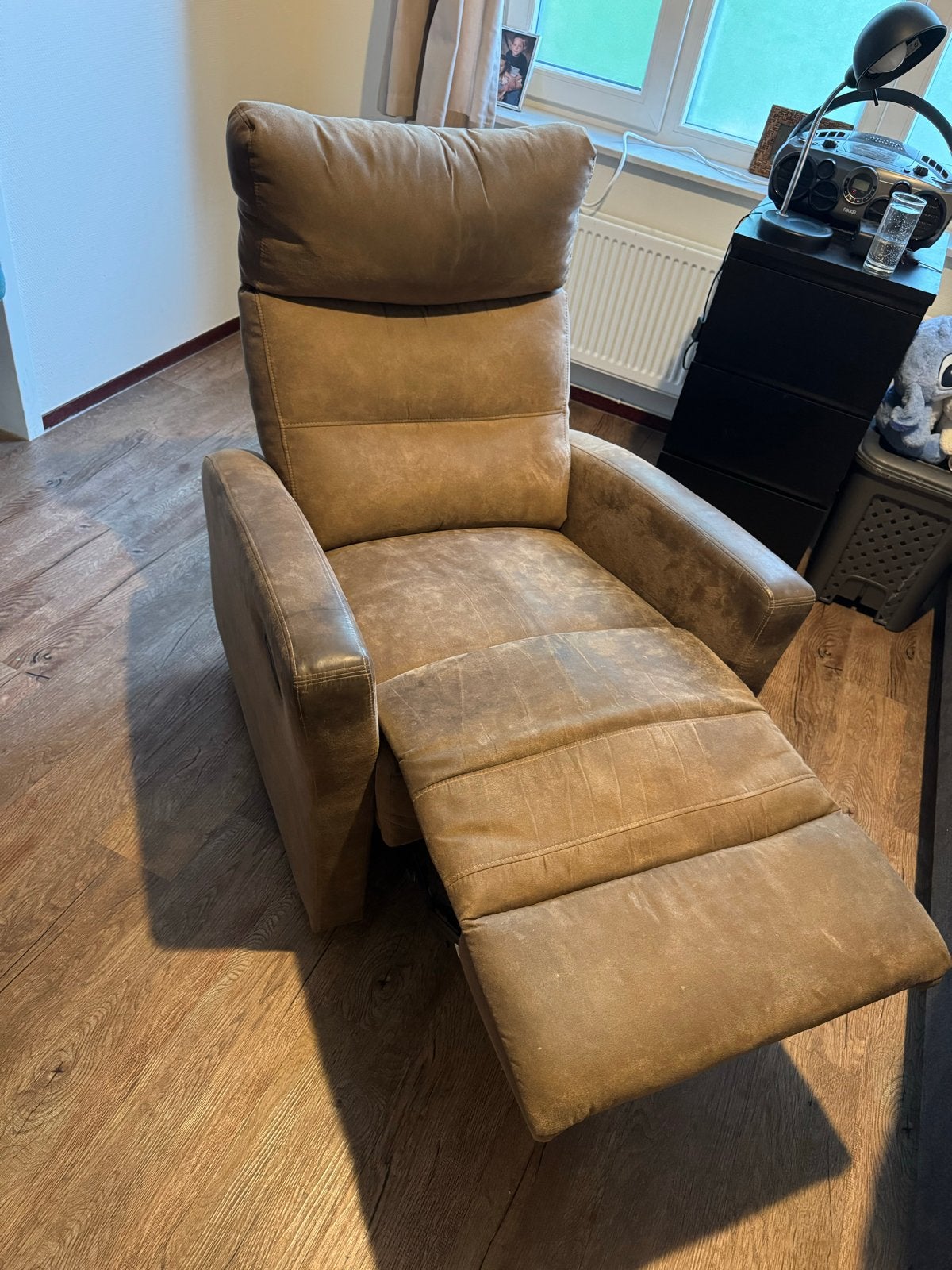 Comfortabele relaxfauteuil - Bruin, verstelbaar, Ophalen, Gebruikt, Stof, 75 tot 100 cm