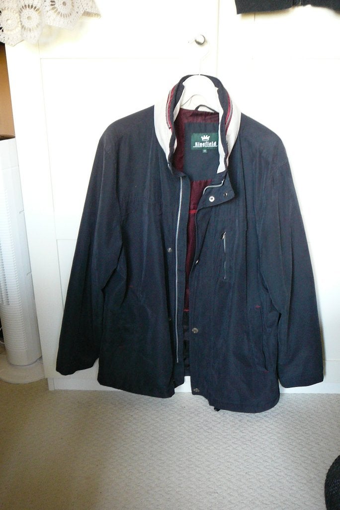 Heren zomerjack Blauw met grijs lichtgewicht 52/54 NU 10euro, Maat 52/54 (L), Blauw, Ophalen of Verzenden, Gedragen