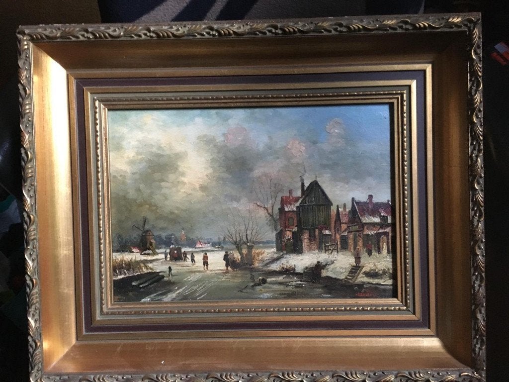 Winter landschap n.A .Leikert, Antiek en Kunst, Kunst | Schilderijen | Klassiek, Ingelijst, Paneel, Ophalen of Verzenden, Landschap