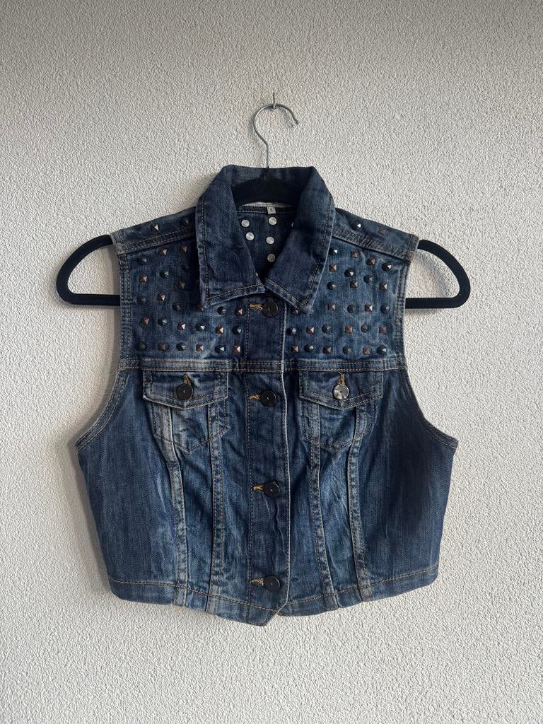 Vintage Y2K donker blauw denim gilet met studs, Vintage, Blauw, Vintage, Vintage