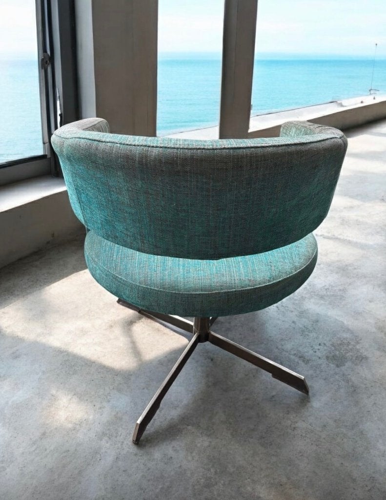 Draaibare kuipstoelen, RVS voet, turkoois, zithoogte 41cm, Ophalen, Gebruikt, Twee, Overige kleuren