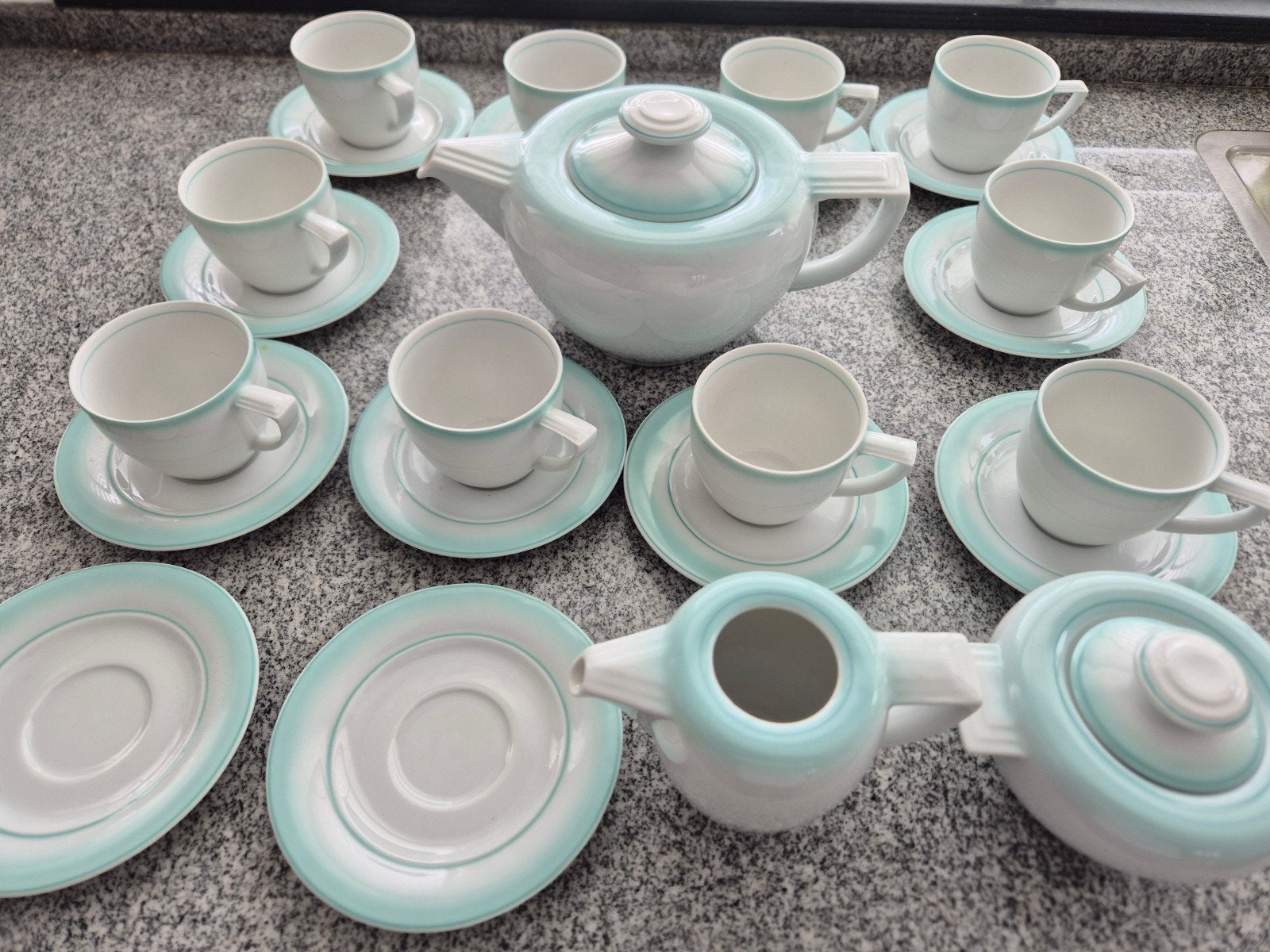Mitterteich Bavaria 25-delig servies wit/mintgroen W-Germany, Ophalen of Verzenden