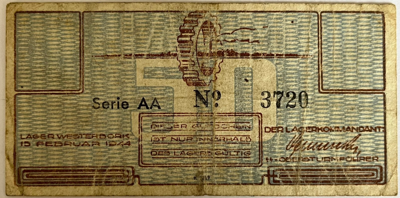 Kamp Westerbork 50 cent 1944, Postzegels en Munten, Bankbiljetten | Nederland, Ophalen of Verzenden, Los biljet