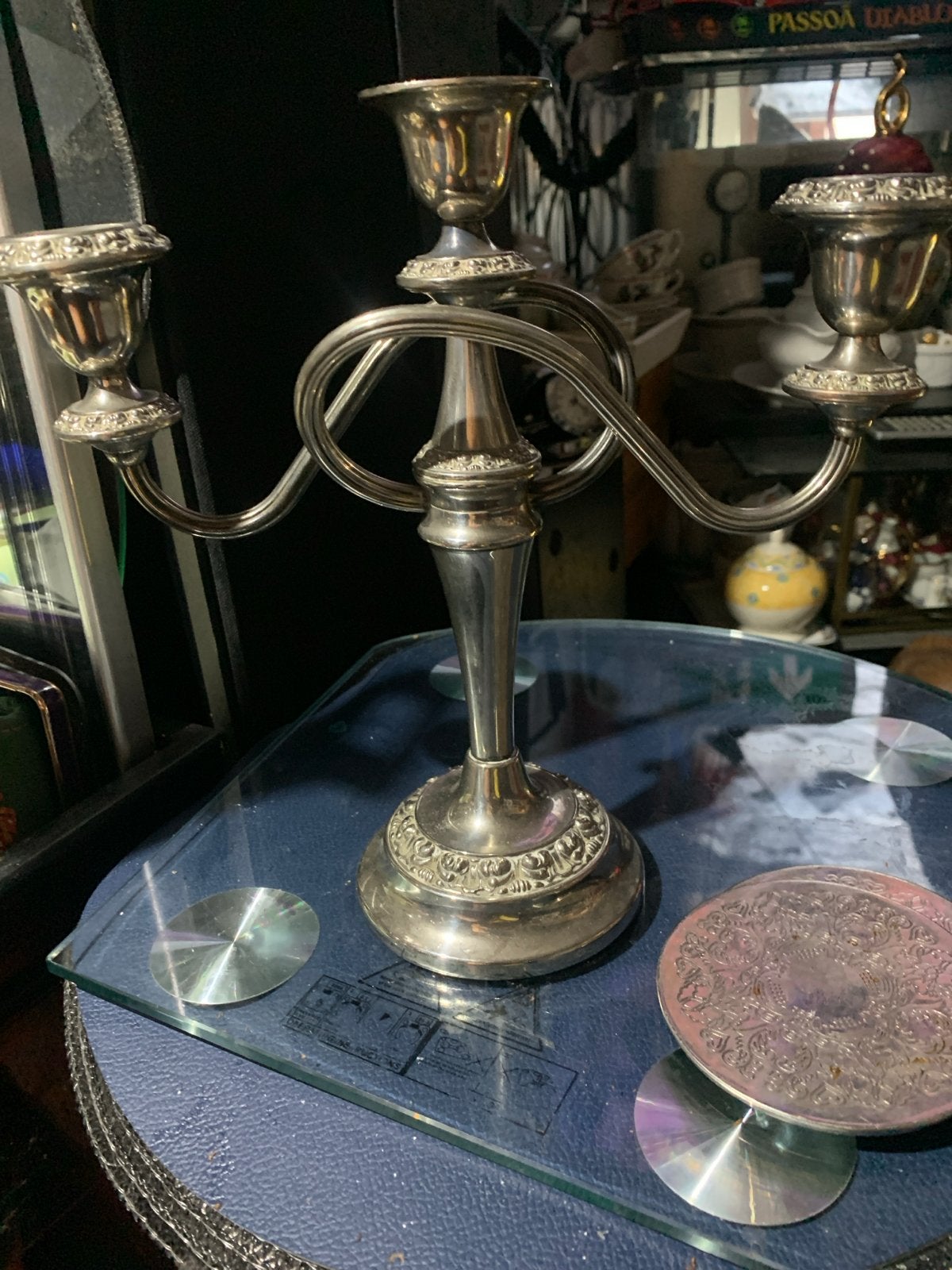 Antieke Zilveren Kandelaar met Drie Armen, Antiek en Kunst, Ophalen of Verzenden, Zilver