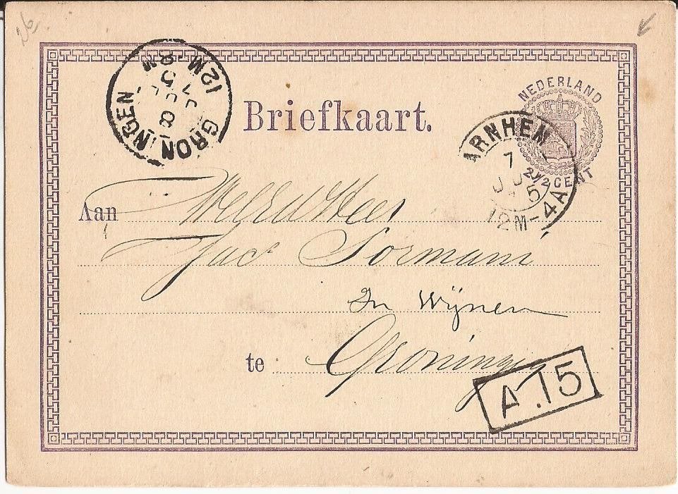 ARNHEM 1875 KEPPEL HESSELINK & RIJOS Groothande Spaanse wijn, Ophalen of Verzenden, Voor 1920, Gelopen, Gelderland