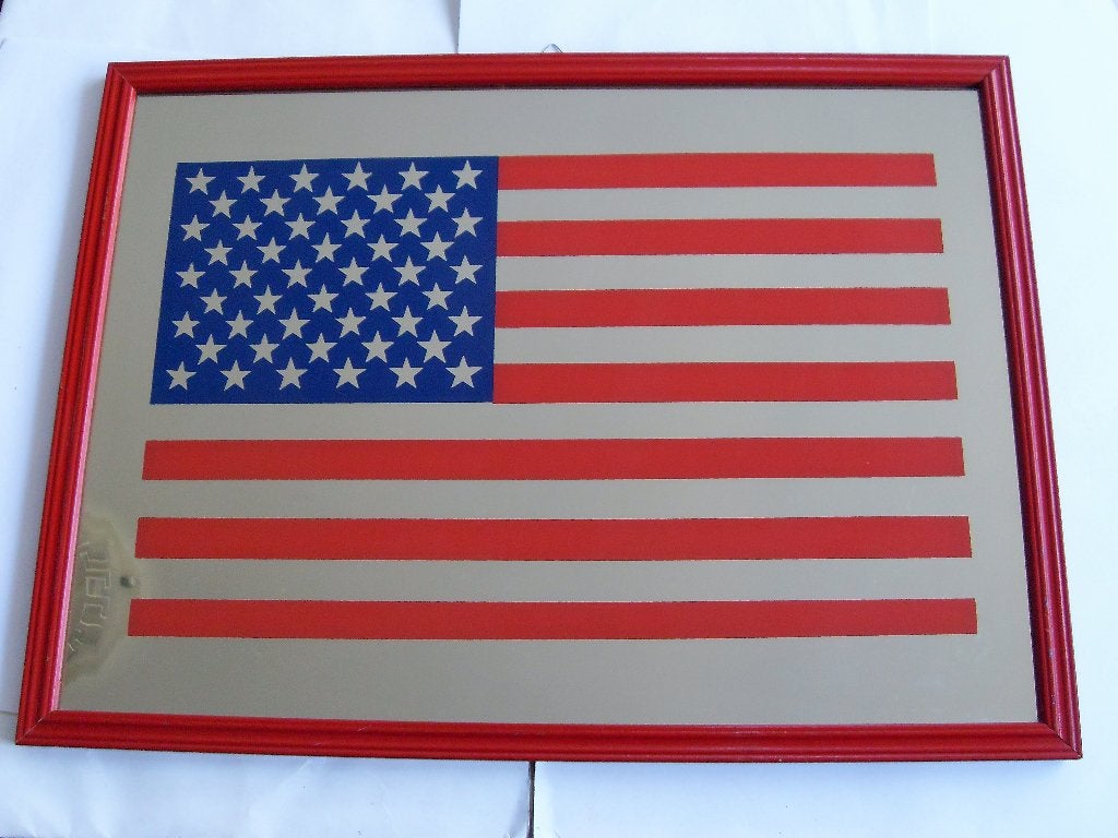 Vintage Amerikaanse Vlag Wandspiegel USA Spiegel, Ophalen, 30 cm, 40 cm, Meerkleurig