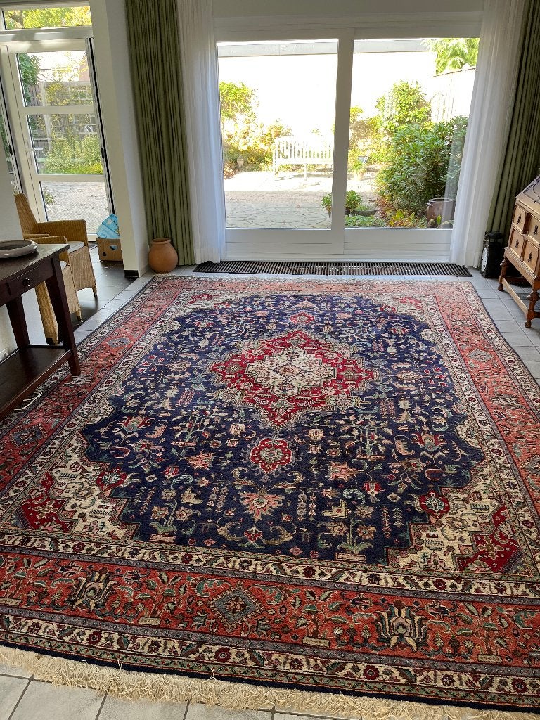 Authentiek vintage Tabriz kleed, 3x4 meter, Huis en Inrichting, Ophalen, Gebruikt, Blauw, 200 cm of meer