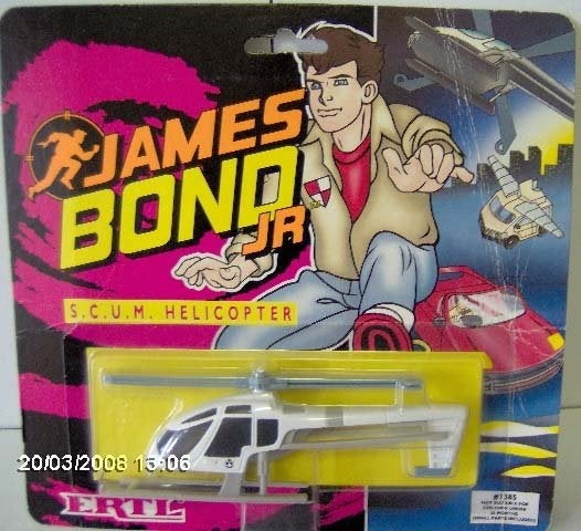 Hasbro 1992 James Bond jr S.C.U.M. Helicopter  in blister., Ophalen of Verzenden, Zo goed als nieuw, Beeldje, Replica of Model