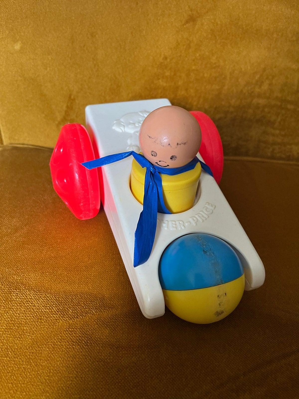 Vintage Fisher-Price Push/Pull Speelgoed Auto met Figuur, Ophalen of Verzenden, Gebruikt, Duw- of Trekspeelgoed