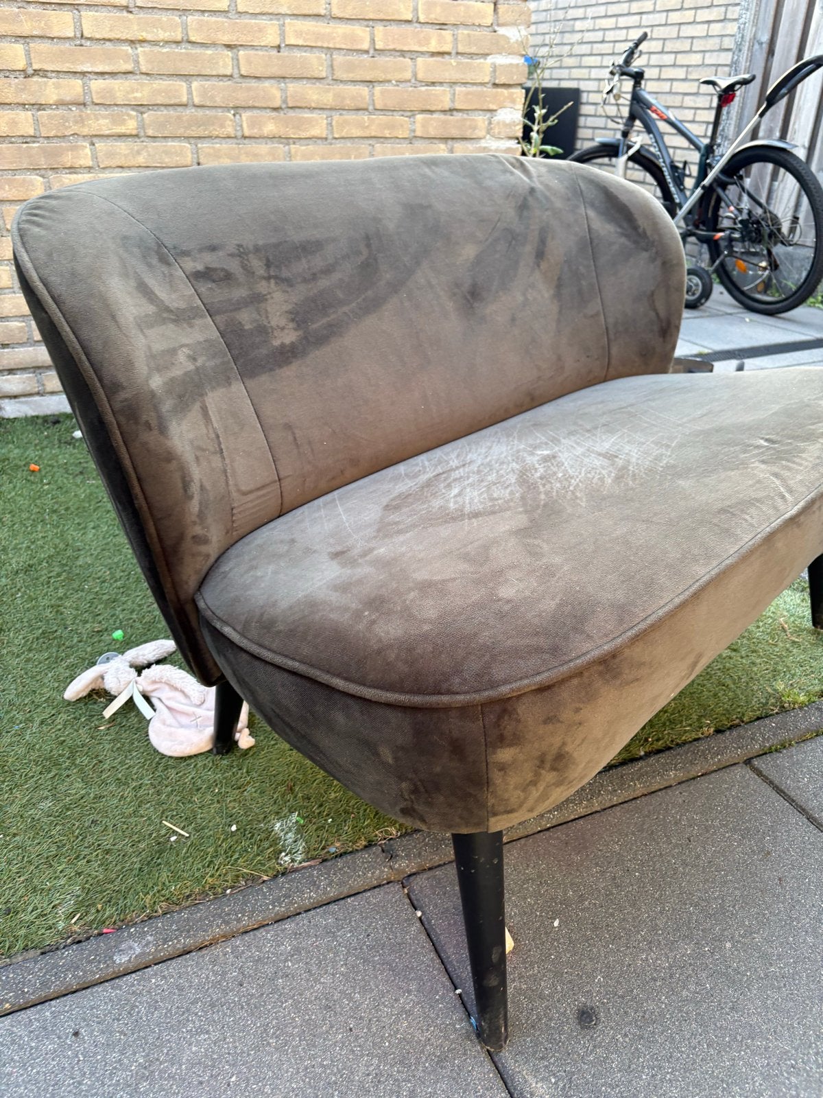Vintage bankje / trouwbankje /loveseat - groen velours, Ophalen, Gebruikt, Stof