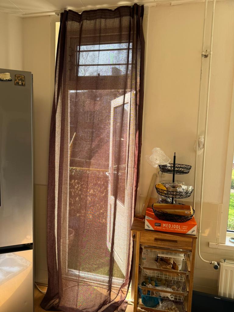 Gordijnen voor woonkamer of keuken 220cm, Ophalen of Verzenden, Zo goed als nieuw, Grijs
