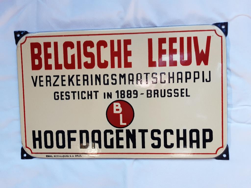 50 tiger jaren emaille bord belgische verzekering belg leeuw, Antiek en Kunst, Antiek | Emaille, Ophalen of Verzenden
