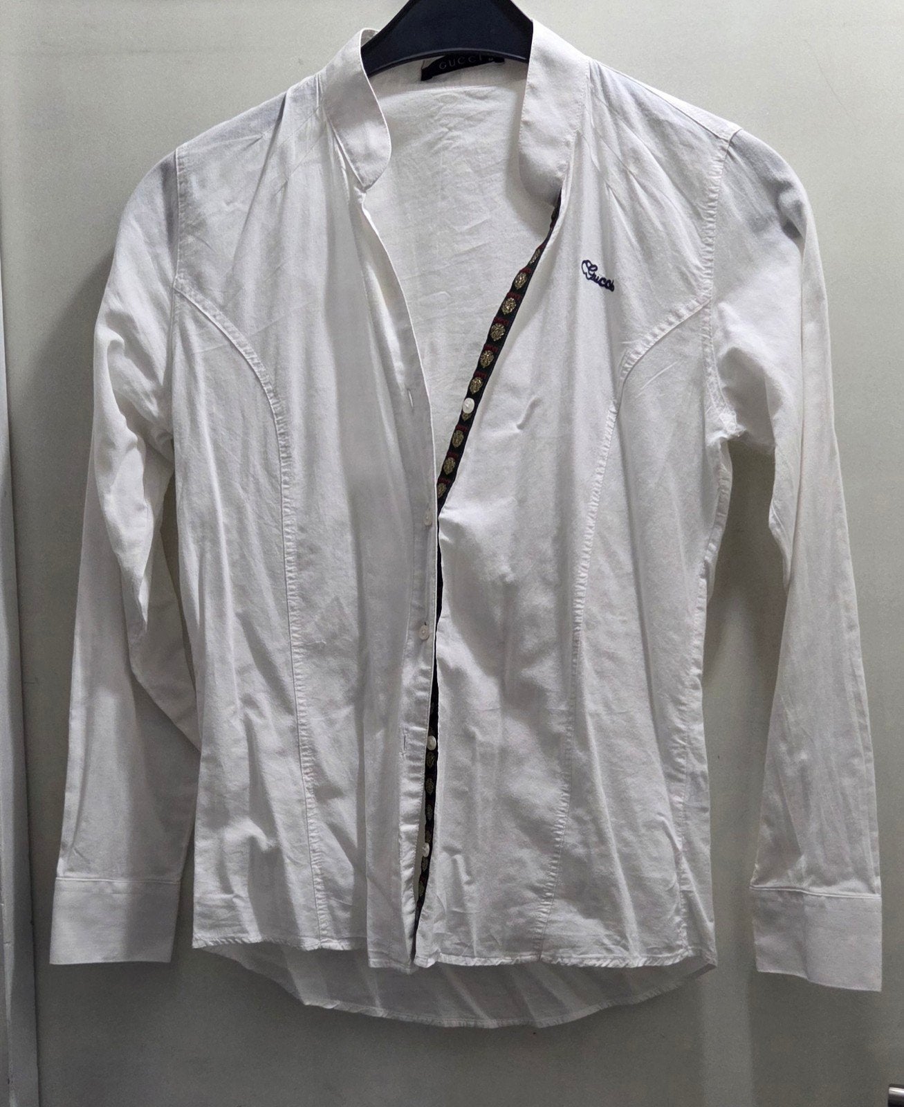 Gucci Witte Blouse met Gouden Details - Maat M, Maat 38/40 (M), Wit, Ophalen of Verzenden, Gucci