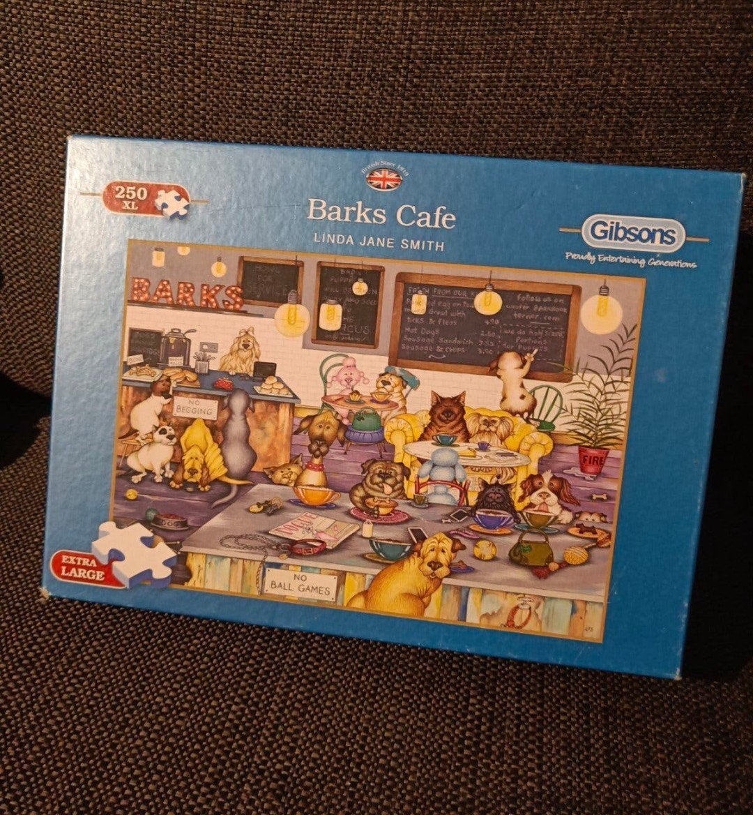 Gibsons 'Barks Cafe' legpuzzel - 250 extra grote stukjes, Ophalen of Verzenden, Minder dan 500 stukjes, Zo goed als nieuw, Legpuzzel