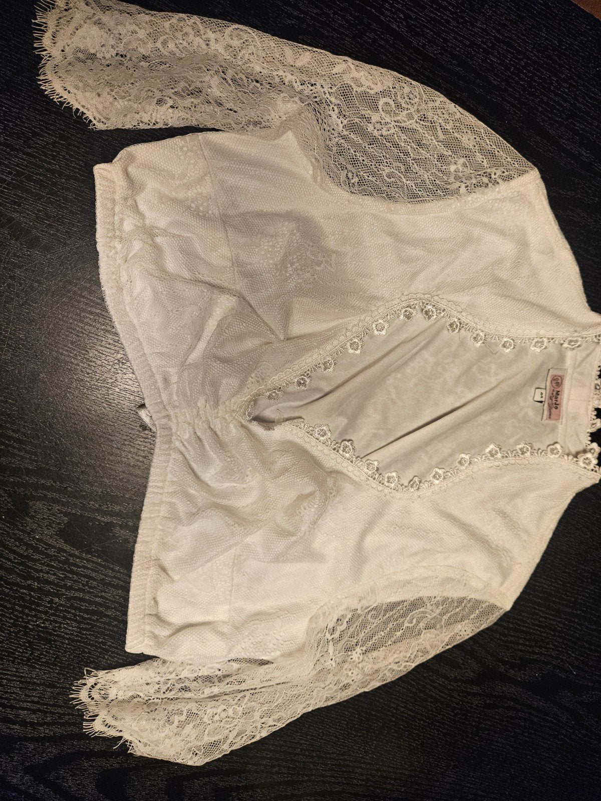 Trachten top/ dirndl blouse met lange mouwen, Marjo, Wit, Maat 42/44 (L), Ophalen of Verzenden
