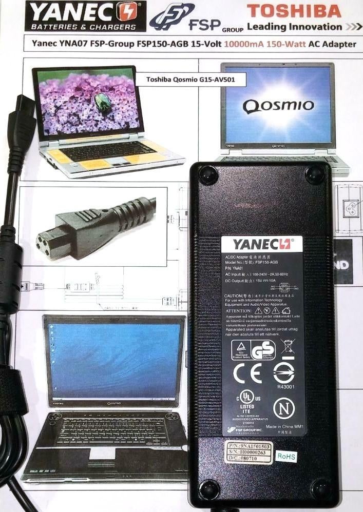 Yanec Toshiba Qosmio G45 G40 G30 G35 15V 10A 150W AC Adapter, Computers en Software, Laptop-opladers, Zo goed als nieuw, Ophalen of Verzenden