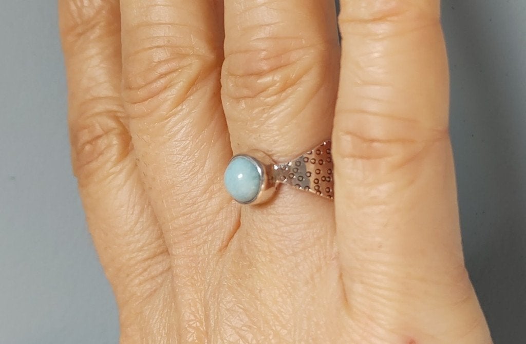 Zilveren ring met natuurlijke Larimar steen zilver 925, O.T., Blauw, Nieuw, Ophalen of Verzenden