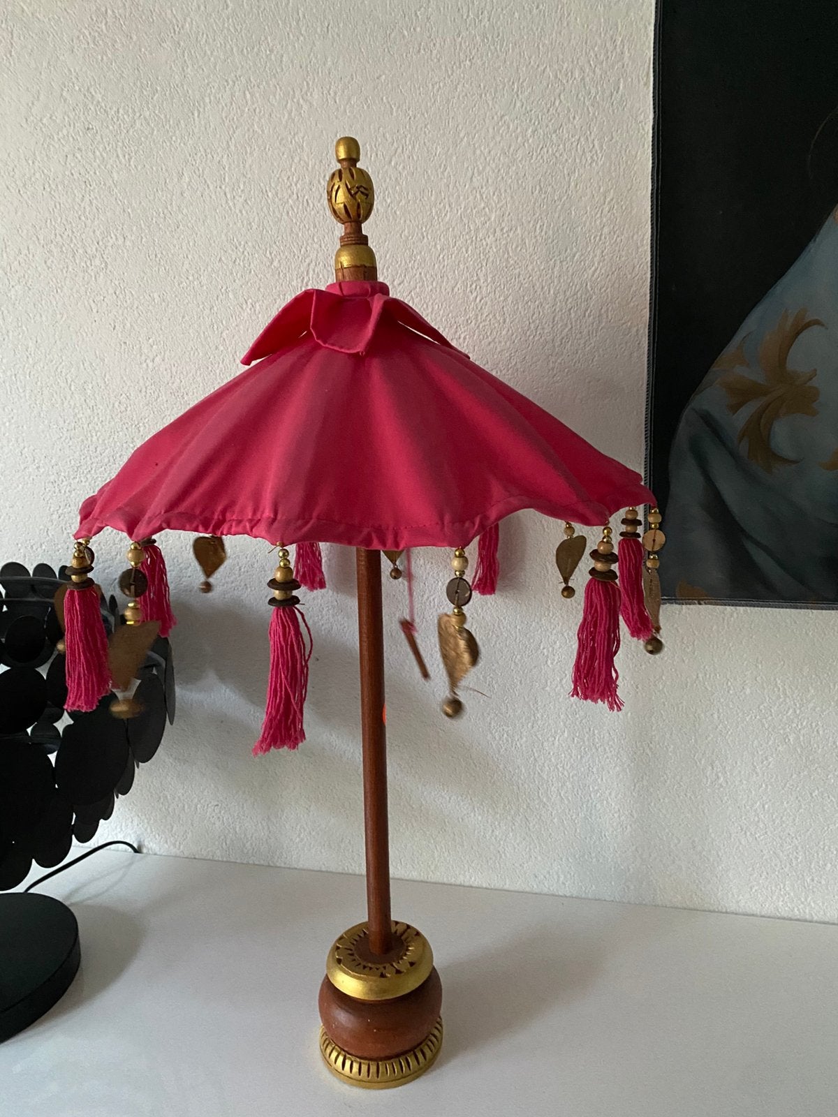 Tafel parasol/tafelparasol, hout/stof, roze, Bali, Ophalen