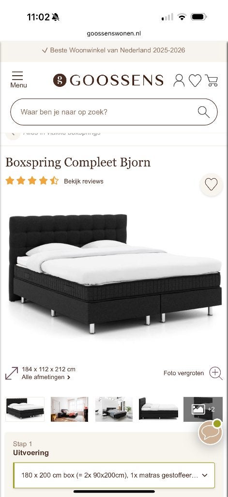 Goossens Boxspring  180x200, Huis en Inrichting, Slaapkamer | Boxsprings, Ophalen, Zwart, Tweepersoons, Zo goed als nieuw