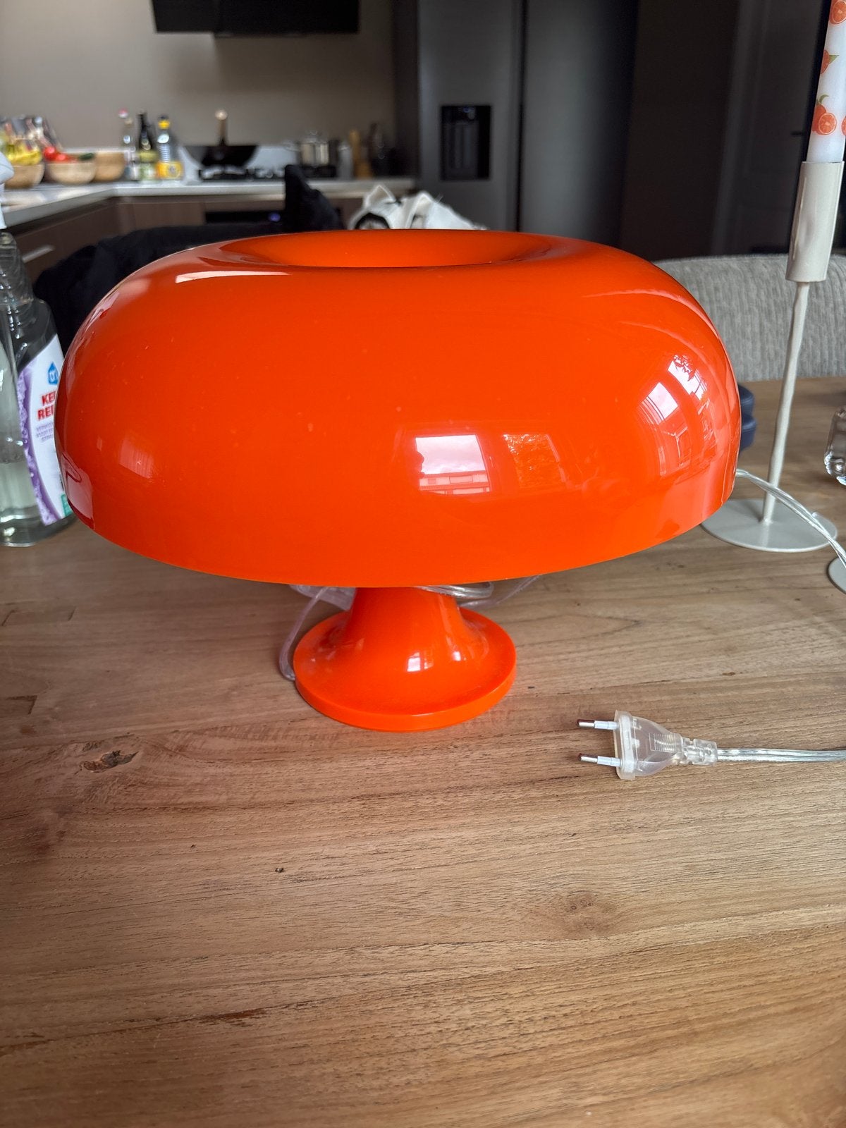 Oranje paddenstoellamp - Vintage design tafellamp, Huis en Inrichting, Lampen | Tafellampen, Kunststof, Gebruikt, Vintage, E14 (klein)