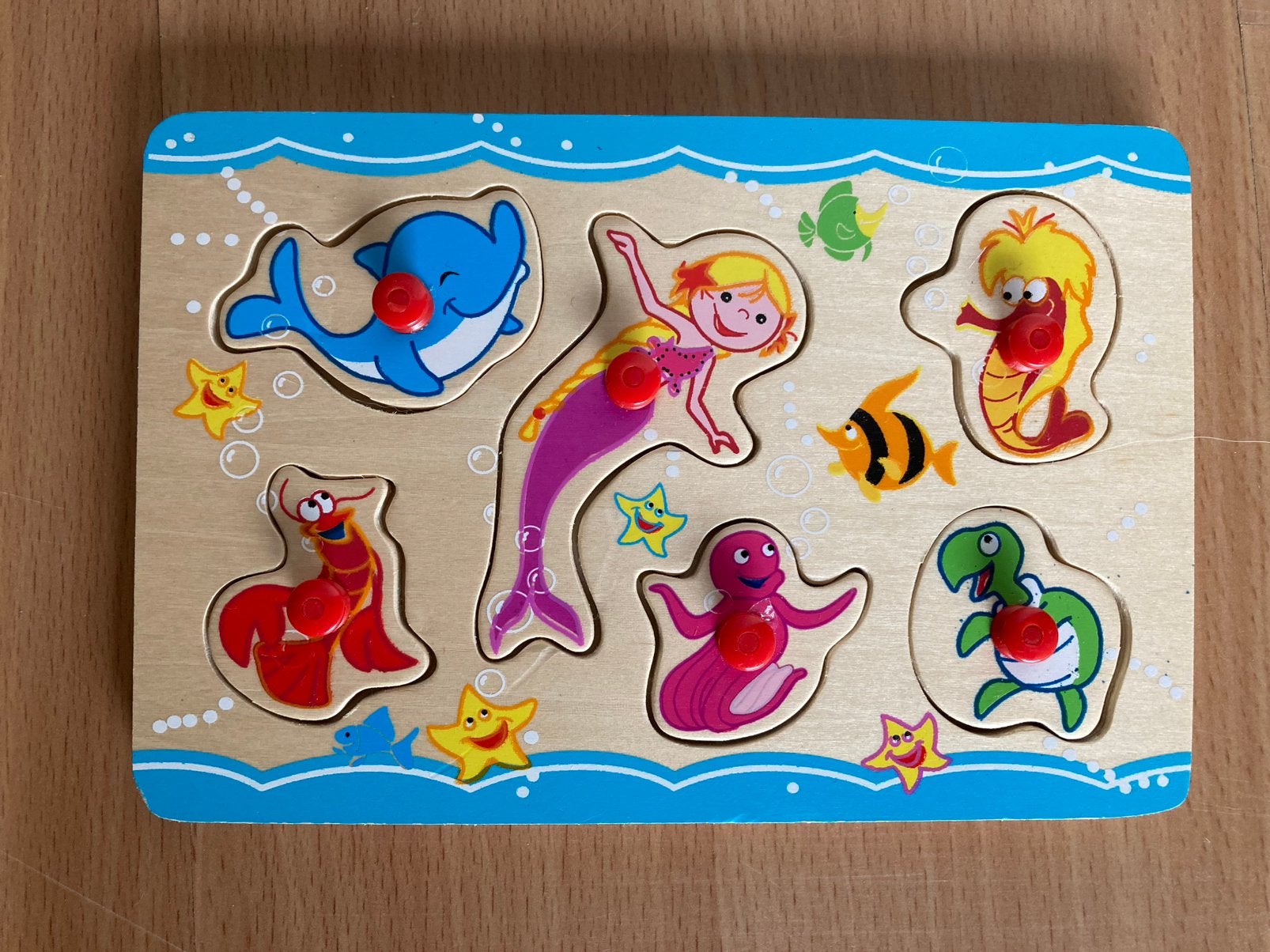 Houten Puzzel met Zeedieren, Ophalen of Verzenden, Zo goed als nieuw, Van hout, Minder dan 10 stukjes