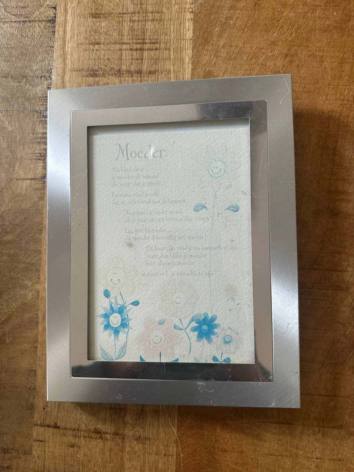 Fotolijstje met gedicht 'Moeder' - Zilverkleurig, Gebruikt, Ophalen of Verzenden, Fotolijst, Met afbeelding