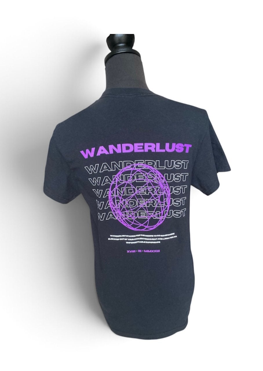 Zwart Gildan T-shirt maat S, Wanderlust print, Meerkleurig, Ophalen of Verzenden, Zo goed als nieuw, Korte mouw