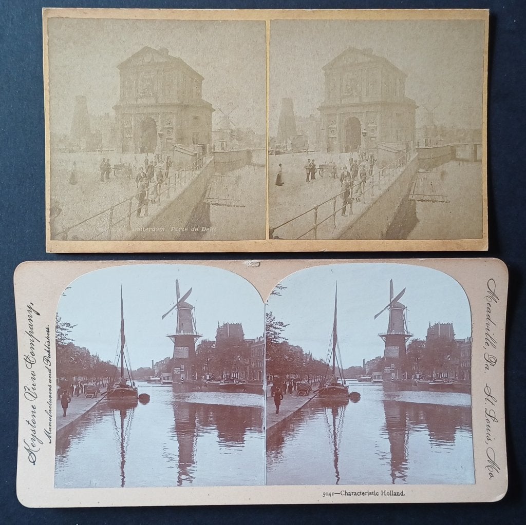 Stereofoto's Rotterdam Delftse poort en molen De Hoop, Verzamelen, Foto's en Prenten, Gebruikt, Foto, Ophalen of Verzenden, Gebouw