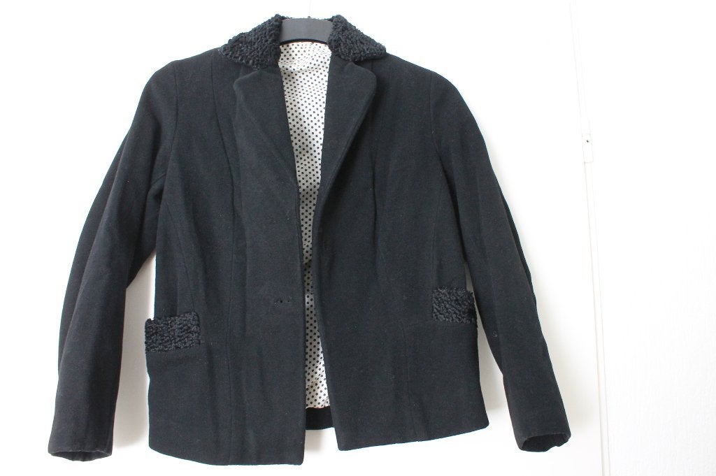 Vintage zwart wollen jasje maat M, Maat 38/40 (M), Verzenden, Zwart, Onbekend