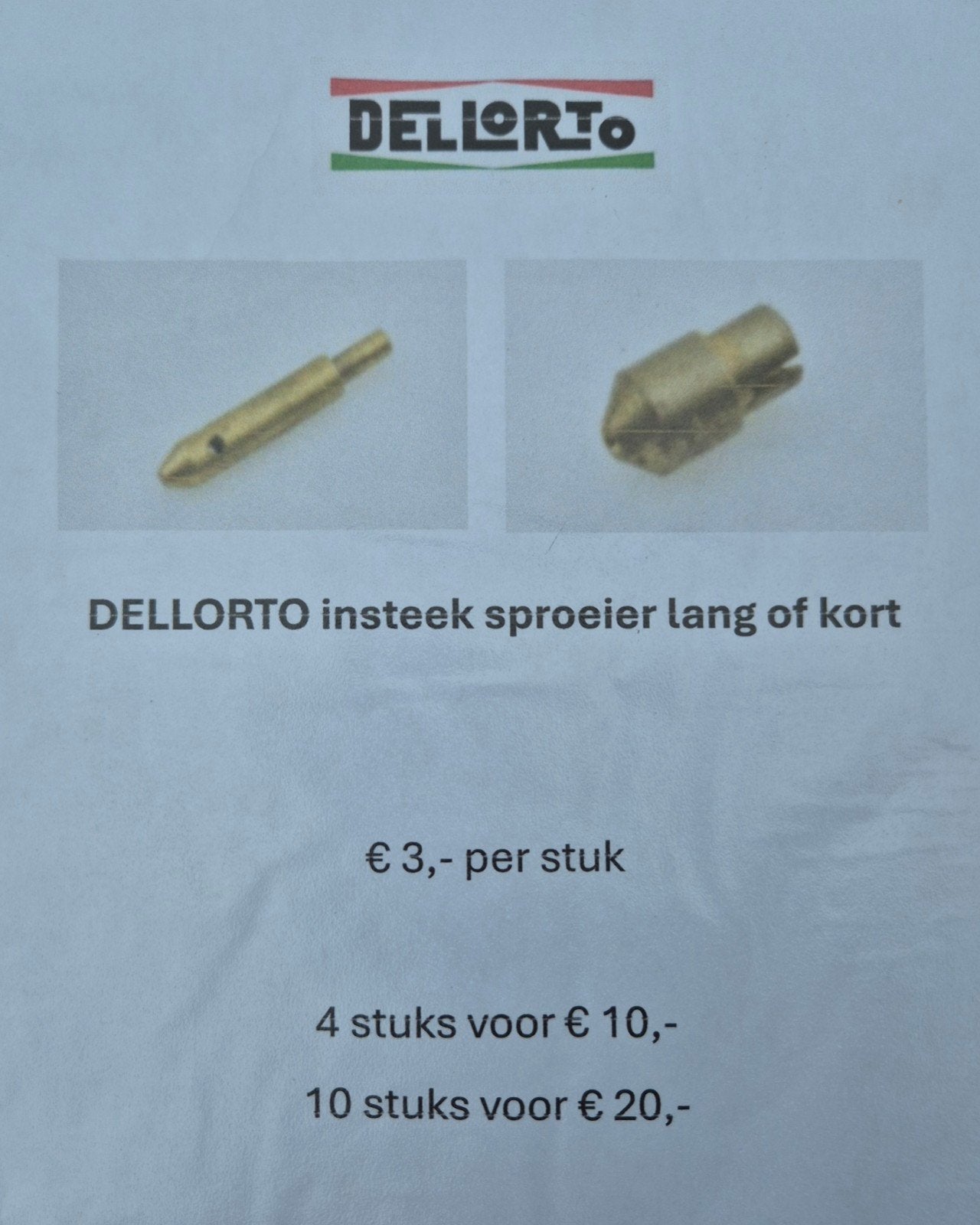 DELLORTO insteek sproeier - lang of kort - NOS - UNIEK, Fietsen en Brommers, Ophalen of Verzenden, Nieuw, Carburateur, Overige merken