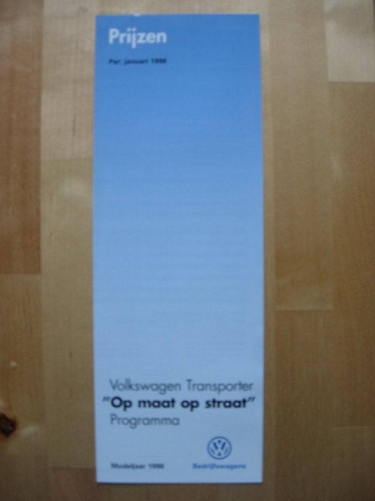 Volkswagen Transporter Prijslijst Brochure 1998 VW, Volkswagen, Ophalen of Verzenden, Zo goed als nieuw, Volkswagen