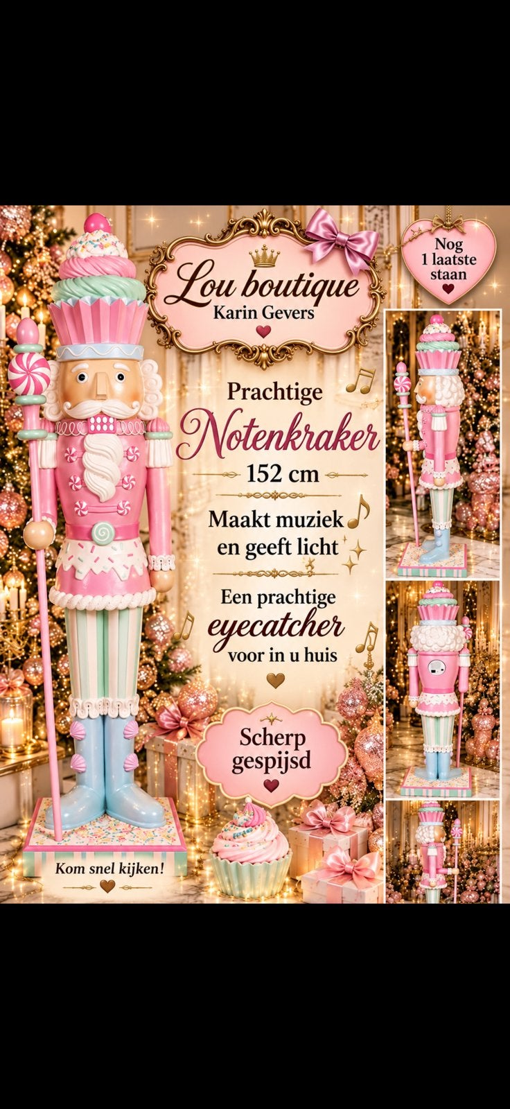 Prachtige grote roze Candy/Nutcracker – 152 cm hoog, Diversen, Ophalen of Verzenden, Zo goed als nieuw