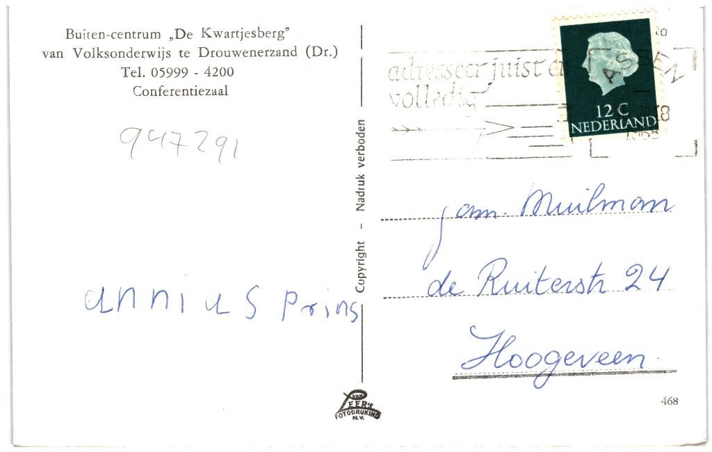 947291 Drouwenerzand 1968 Dr De Kwartjesberg wederopbouw, Ophalen of Verzenden, 1960 tot 1980, Gelopen, Drenthe